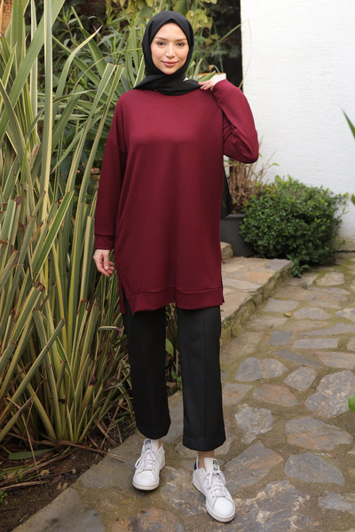 İmajButik Bordo Bisiklet Yaka Modal Tunik