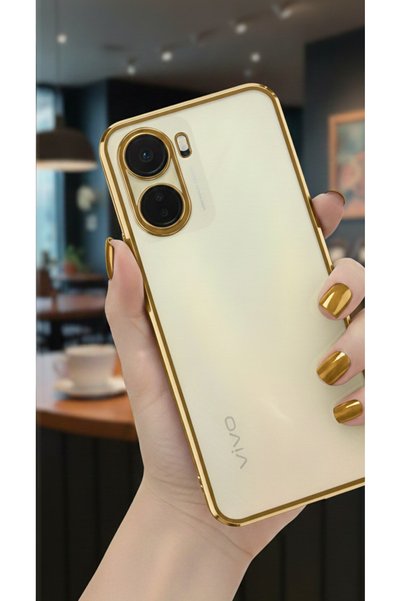 TechTrove جراب Vivo Y16 ذو حافة ملونة وغطاء ليزر شفاف لحماية الكاميرا من الخلف