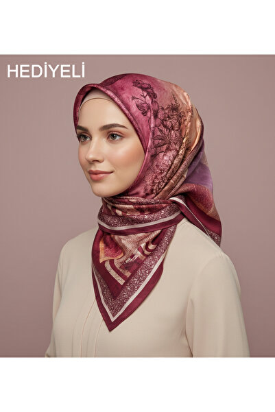 Levidor 90X90 Silk-Look Plum Crystal Scarf – Non-Slip Twill Stylish Design