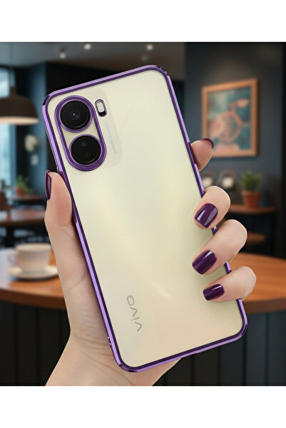 TechTrove Vivo Y16 Kılıf Renkli Kenarlı Arkası Şeffaf Kamera Korumalı Lazer K...