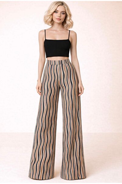 MERT ERKAN Mixed Wave Pattern & Mini Shorts Lined Chiffon Wide Leg Pants