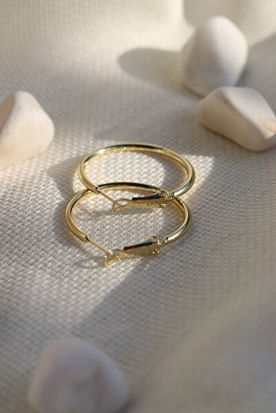LUUL ATELIER Xuping Klasik Zamansız Gold 14K Halka Çelik Küpe 25 mm