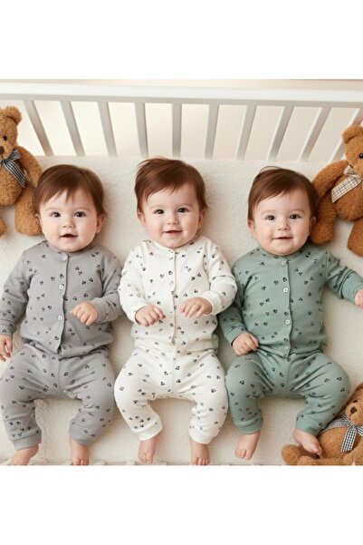 ELLO BABY 3'lü %100 Pamuk Yumuşak Uzun Kollu Bebek Pijama Takımı 6 Parça