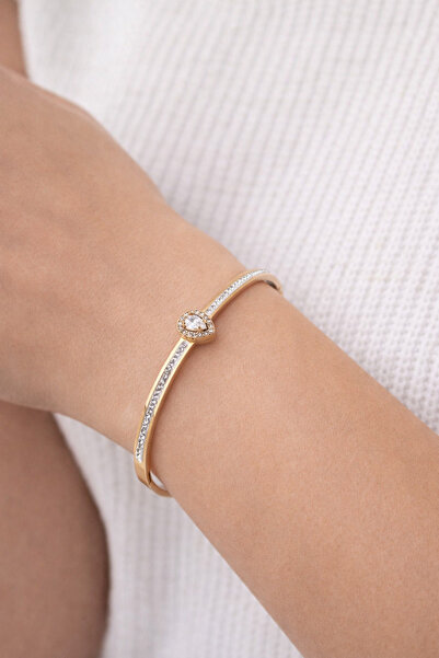 Eloura Accessories Paslanmaz Zirkon Gold Detaylı Lüks Çelik Kelepçe