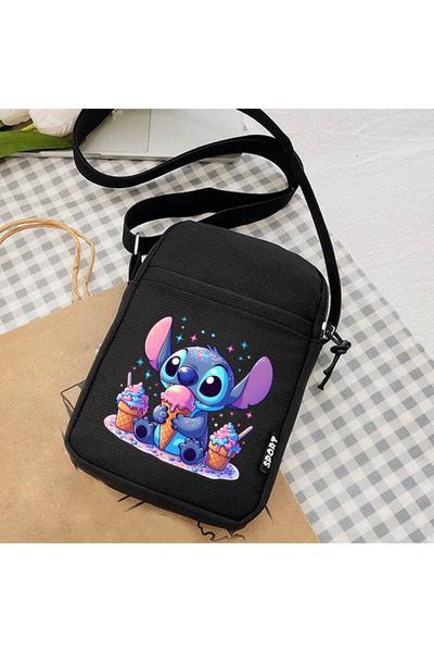 Choice حقيبة كتف نسائية سوداء من ديزني ليلو وستيتش، حقيبة كروسبودي، حقيبة قما...