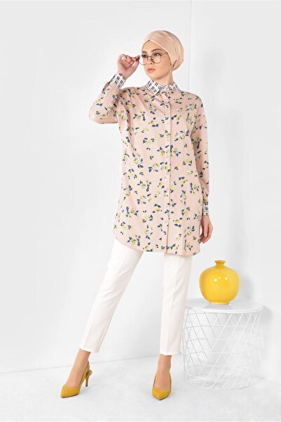 Alvina سترة منقوشة منقوشة مع طية صدر السترة وأساور 4909