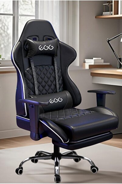 EGG كرسي ألعاب كمبيوتر، مريح قابل للإمالة وتعديل الارتفاع، مع دعم قطني للتدليك