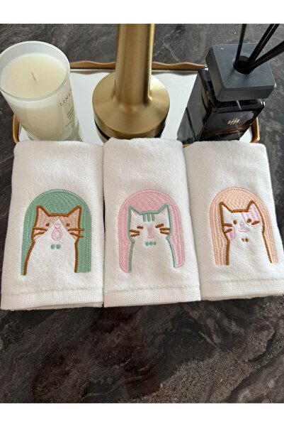 2Ddesign Kedi nakışlı el ve mutfak havlusu 30 x 50 (3 adet)
