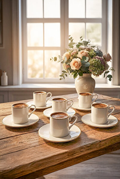 Porsima Classic Altın Yaldız Fileli 12 Parça Türk Kahvesi Fincan Takımı