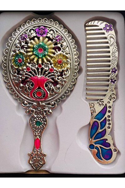 GALATA GIFT Hediyelik Ayna Tarak Seti, Tavuskuşu, Metal,