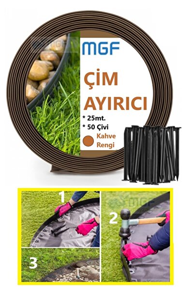 MGF PLAST Mgf Çim Ayırıcı 25 Mt Kahverenk Çim Sınırlayıcı Taş Toprak Ayıracı ...
