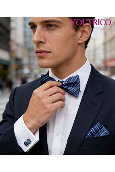 Youtrico ربطة عنق على شكل منديل بدلة - أزرار أكمام فاخرة مصنوعة يدويًا - 3 قطع