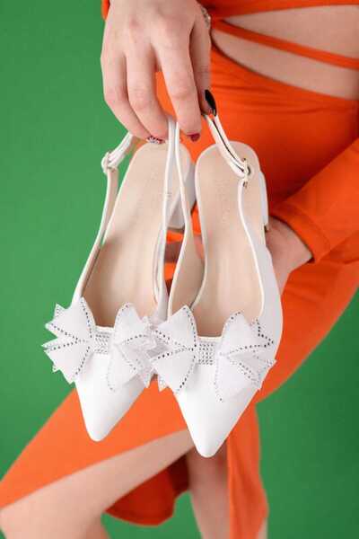 NewQueens Women's Short Heeled Shoes with Rhinestone Bow Detail Women's Casual Shoes 3cm