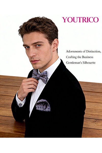 Youtrico ربطة عنق على شكل منديل بدلة - أزرار أكمام فاخرة مصنوعة يدويًا - 3 قطع