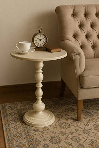 dida-cosmos طاولة جانبية كلاسيكية مستديرة بقاعدة باللون الأبيض - طاولة جانبية أنيقة لغرفة المعيشة أو المدخل