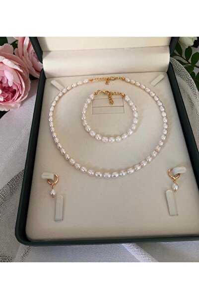 Harikalar Aksesuar Sertifikalı Gerçek Doğal Beyaz Orta Boy Arpa İnci Kadın Ko...