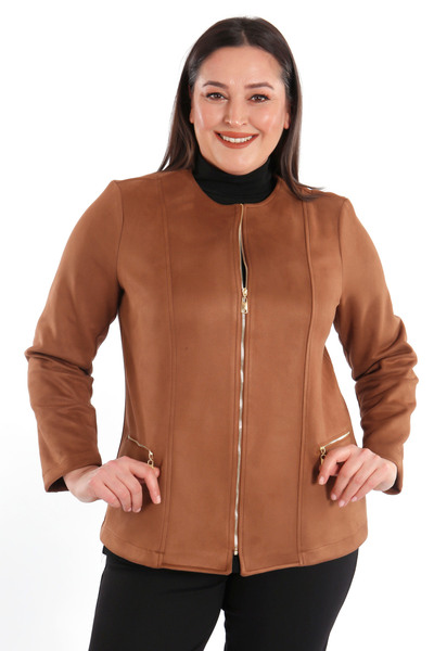 Metpoint Jachetă maro din piele intoarsa - cu fermoar