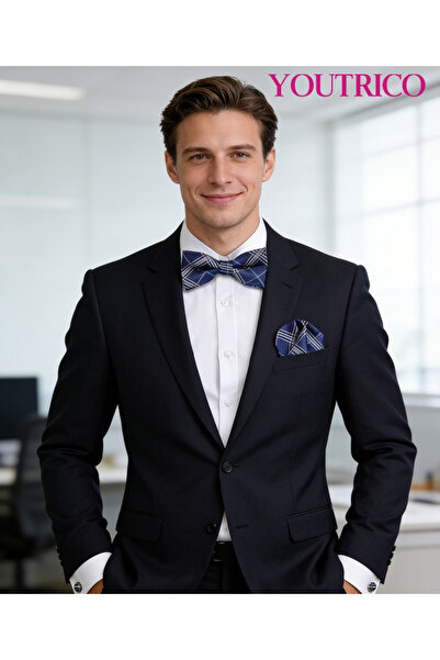 Youtrico ربطة عنق على شكل منديل بدلة - أزرار أكمام فاخرة مصنوعة يدويًا - 3 قطع