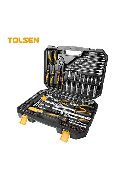TOLSEN طقم عدة ميكانيكا متكامل 116 قطعة من تولسن، حبات ومفاتيح ومفكات، كروم فاناديوم لصيانة السيارات