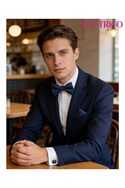 Youtrico ربطة عنق على شكل منديل بدلة - أزرار أكمام فاخرة مصنوعة يدويًا - 3 قطع