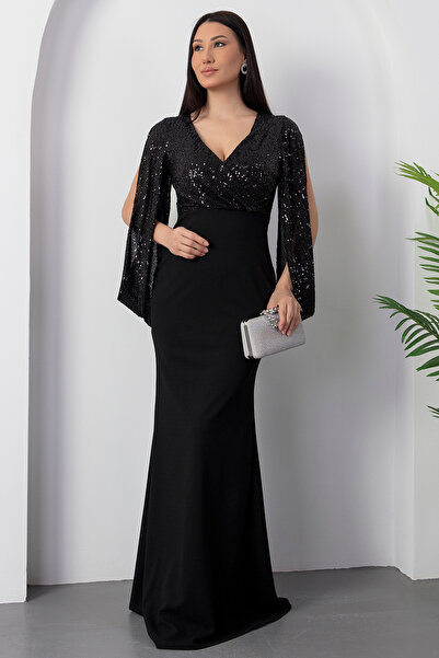 PULLIMM Rochie de seară lungă de scafandru cu paiete de sus 13086