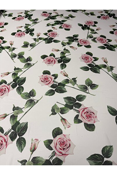 WHOTEX Beyaz Zemin Pembe Gül Desenli Şifon Kumaş – Hafif ve Dökümlü Romantik Tasarım