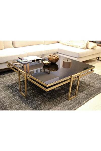 Genel Markalar Gold Orta Sehpa siyah temperli cam