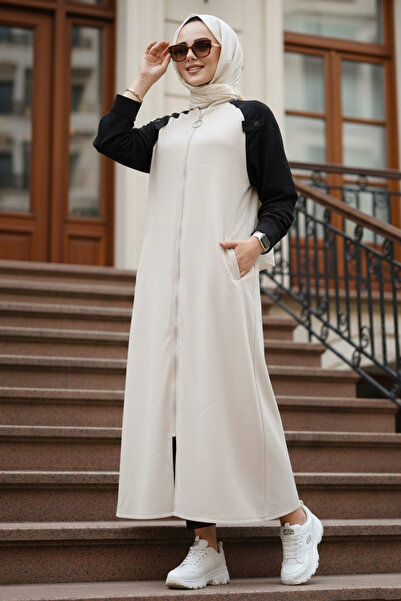 N.S NEVA STYLE Cardigan Hijab Bej Color Block 15200BEJ