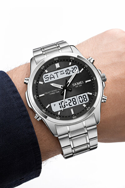 Skmei 2049 ساعة يد رجالية أنالو رقمية سوداء اللون
