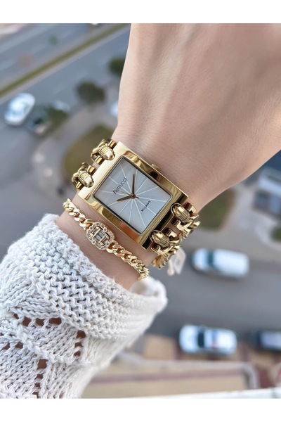 Ferrucci ساعة يد نسائية من Gold Tenk، سوار من الفولاذ المقاوم للصدأ، لا تشوه الألوان