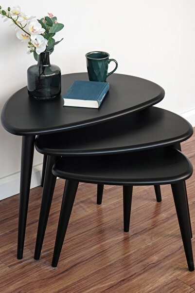 vornom Ahşap Zigon Sehpa Takımı Ercol Style Boyalı, Oturma Odası Mobilya 3'lü...