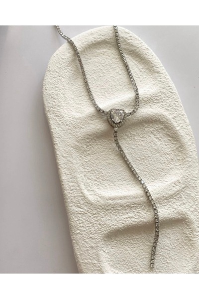 BusradanDesign قلادة على شكل حرف Y بتفاصيل حجرية على شكل قلب بطول 40 سم