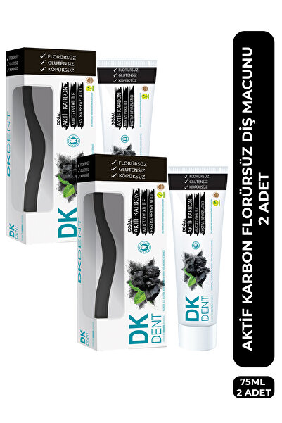 DKDENT Aktif Karbonlu Florürsüz Diş Macunu 75 ml Diş Fırçası Hediyeli 2 Adet