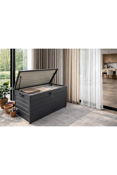 Egardenkart , Outdoor Storage Box - Metal Movable Garden Storage Box with Wheels (Dark Grey)