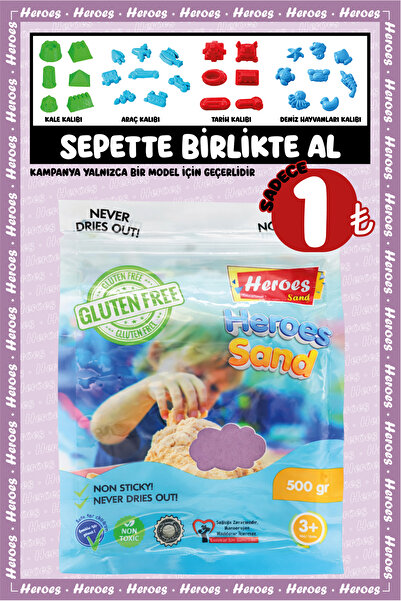 HEROES Kinetik Kum 500 gr - Eğlenceli Akışkan Eğitici Kinetik Oyun Kumu Mor