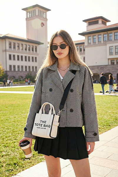 Lela Herringbone Cotton Regular Fit Double-Breasted Collar Lined Cashmere Jacket Coat Coat 6524981