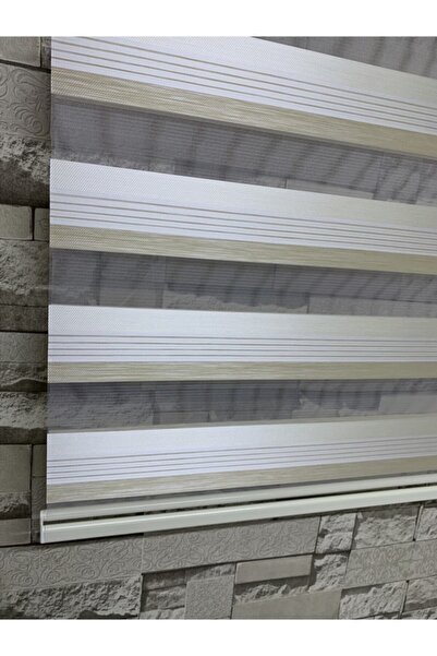 PERDECİNİZ Krem Beyaz Geçişli Zebra Perde Alüminyum Kasa (etek Kısmı Düz) enxboy