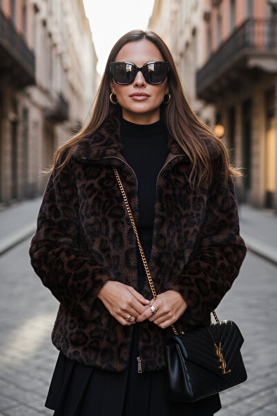 Lela معطف فرو بياقة عالية وسحاب وتصميم فضفاض 497ZETA