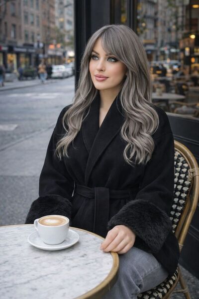 KaraAS Palton de damă cu mâneci din blană