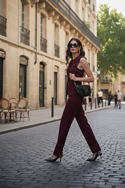 Lela سترة بلوزر أساسية بأزرار بدون أكمام وياقة دائرية وقصة عادية 65200004