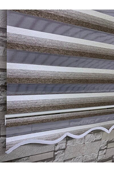 PERDECİNİZ Kahve Krem Geçişli Zebra Perde (etekli) EN XBOY