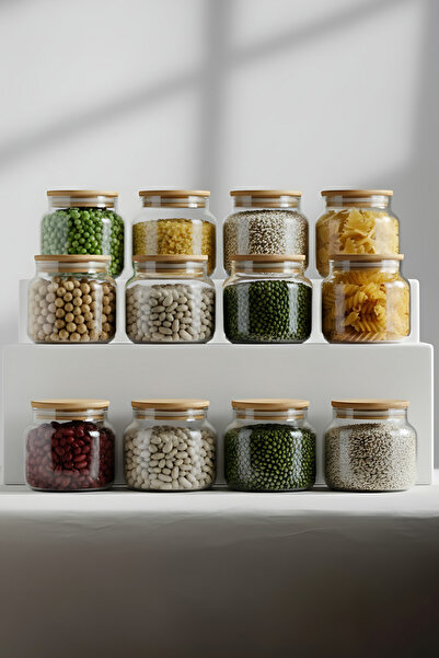 Rakle Basic Bambu Kapaklı 12'li Cam Kavanoz Seti 350 cc