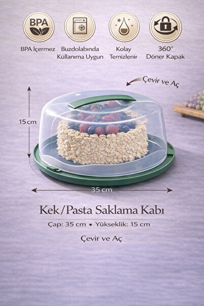 Miningaa 35 cm Kilitli Kapaklı Yuvarlak Pasta ve Kek Fanusu Saklama ve Taşıma...