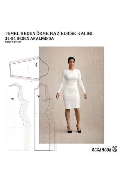 Handmade Temel Beden Baz Elbise Kalıbı, XS-7XL Serili Beden, Örme Kumaşlar İçin