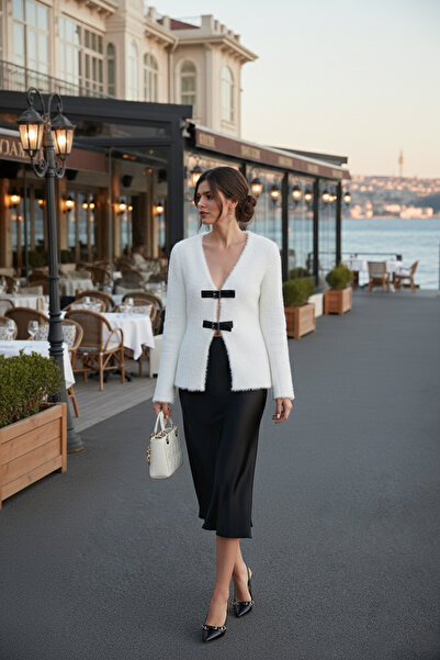 Lela Cardigan de pluș cu decolteu în V și curea dublă, de calitate premium, cu o formă normală, CARDIGAN 680HI00112