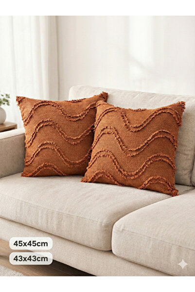 BH BABY HOME 2 Adet 45x45 cm Dalga Desenli Dekoratif Kırlent Kılıfı – Dokuma Yastık Kılıfı