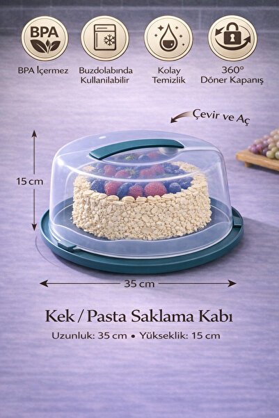 Miningaa 35 cm Kilitli Kapaklı Yuvarlak Pasta ve Kek Fanusu Saklama ve Taşıma...