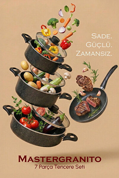 Perotti طقم أواني طهي ومقالي ماستر جرانيتو الأسود مكون من 7 قطع