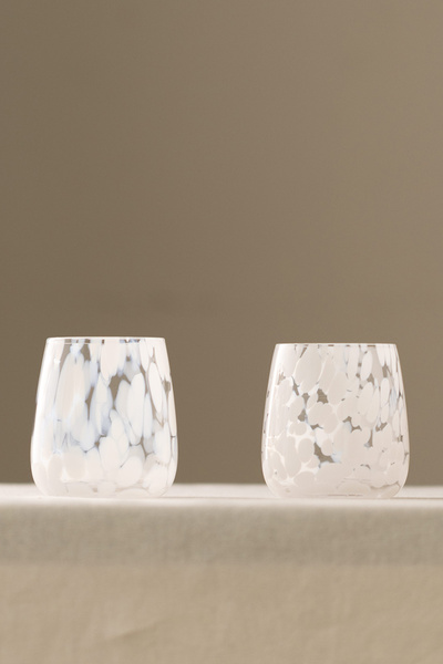 Rakle Spotted El Yapımı Kendinden Renkli 2'li Su Bardak Seti Beyaz 330 cc