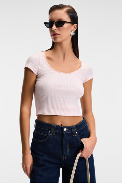 ETHIQUET HANIFFIS Kadın Slim Havuz Yaka Uzun Kollu İnce Pembe Bluz